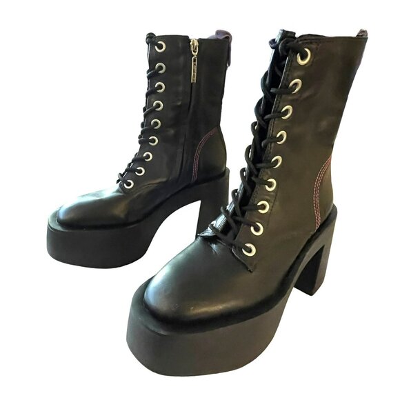 Larroudé Olivia Black Leather Platform Combat Boots NEW Sz 6 - Picture 7 of 13